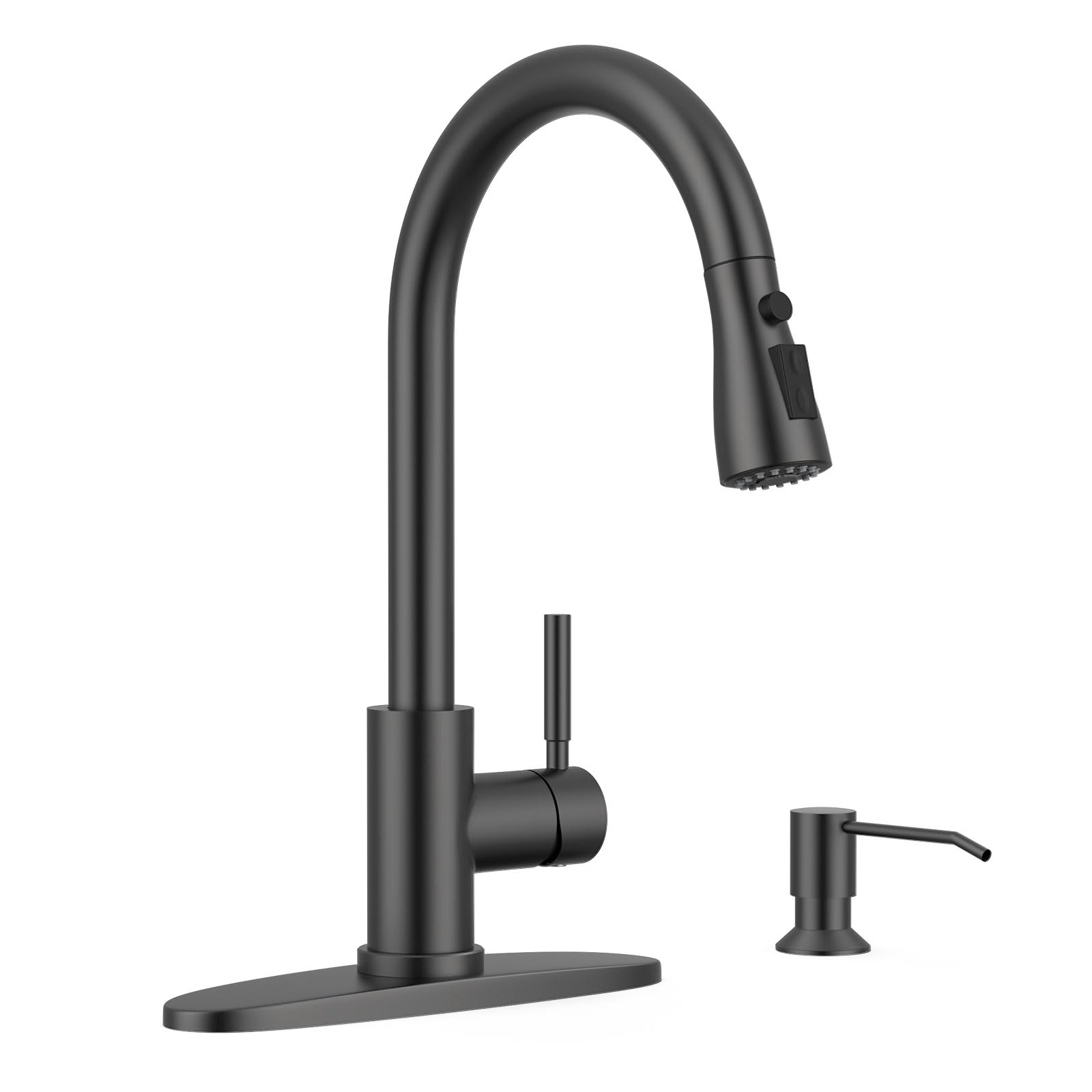 Matte Black Pull-Down Kitchen Faucet with Dispenser