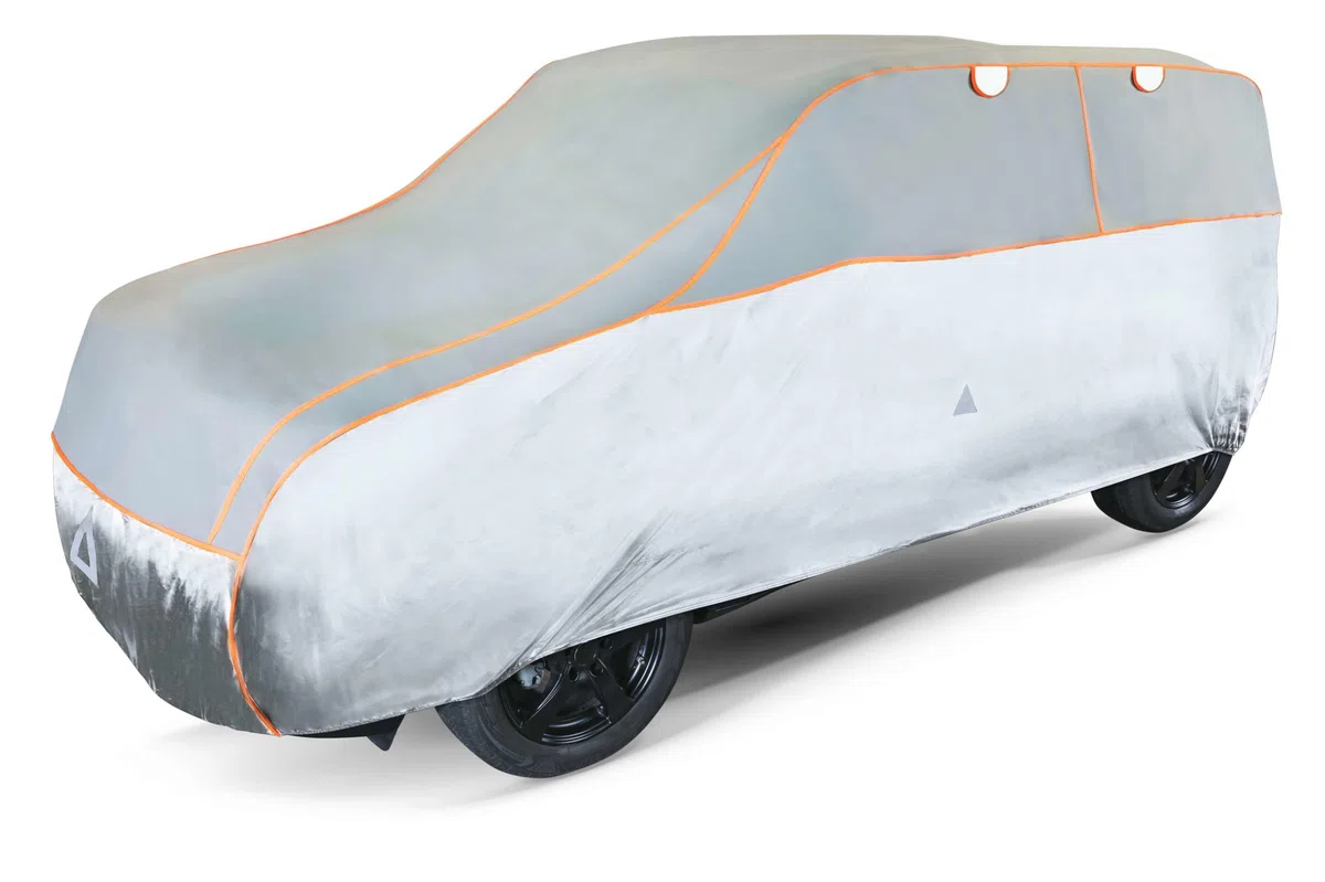 WALSER Hagelschutz Abdeckplane Auto, Autogarage Abdeckung, Abdeckplane Basic, Hagelschutzplane, Abdeckung 100% Polyester, Vollgarage, SUV XL - grau-Silber