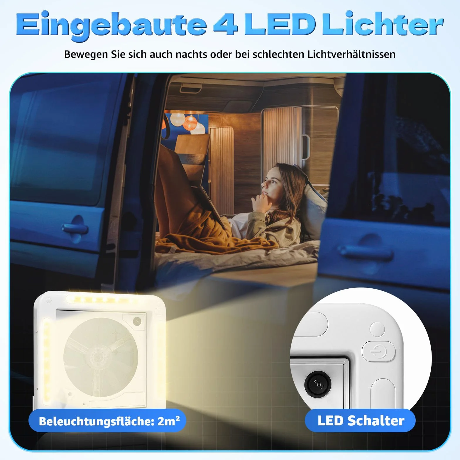 Dachluke Wohnwagen 28 x 28 cm Wohnwagen Wohnmobil Caravan Fenster Belüftung für 12V Wohnmobil Luke Dachlüftung Lüfter Entlüftung mit LED | EU Stock