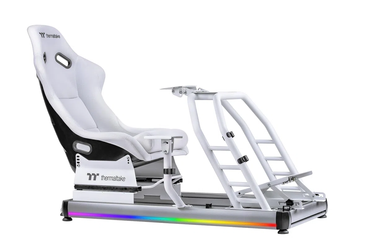 Thermaltake GR500 Snow Racing Simulator Cockpit Snow White (Weiß) | Sim Racing Rig | Alu/Stahl Rahmen | Fiberglas Rennsitz | verstellbare Wheel & Pedal Plate | RGB LED | bis 120 kg