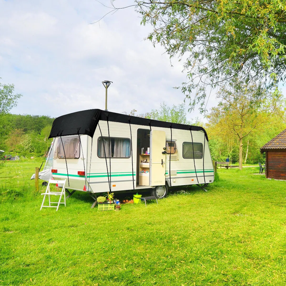 Wohnmobil-Dachabdeckung aus 210D Oxford-Gewebe, faltbar, leicht zu reinigen, schwarz, 13 x 3 m