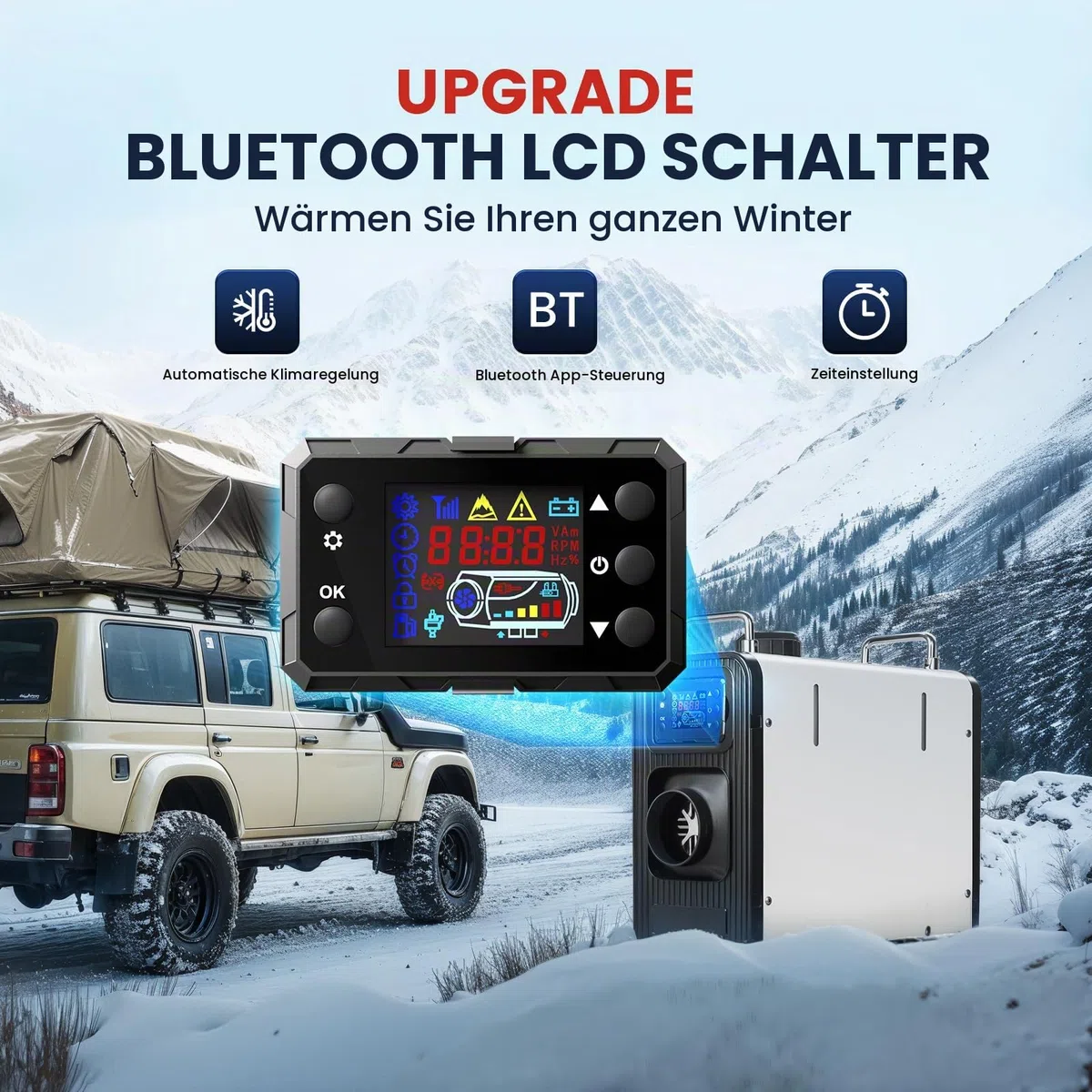 12V/24V Diesel Standheizung, 8KW Luft Dieselheizung mit Bluetooth APP & Adapter, 0,15-0,44 l/h, Air Diesel Heizung Dieselheizung für Auto RV LKW Wohnmobil