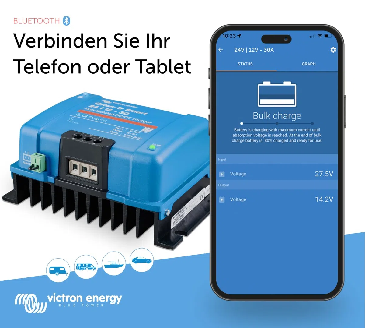 Victron Energy Orion-Tr Smart 24/12-Volt 30 Amp 360-Watt DC-DC Ladebooster, Nicht isoliert (Bluetooth)