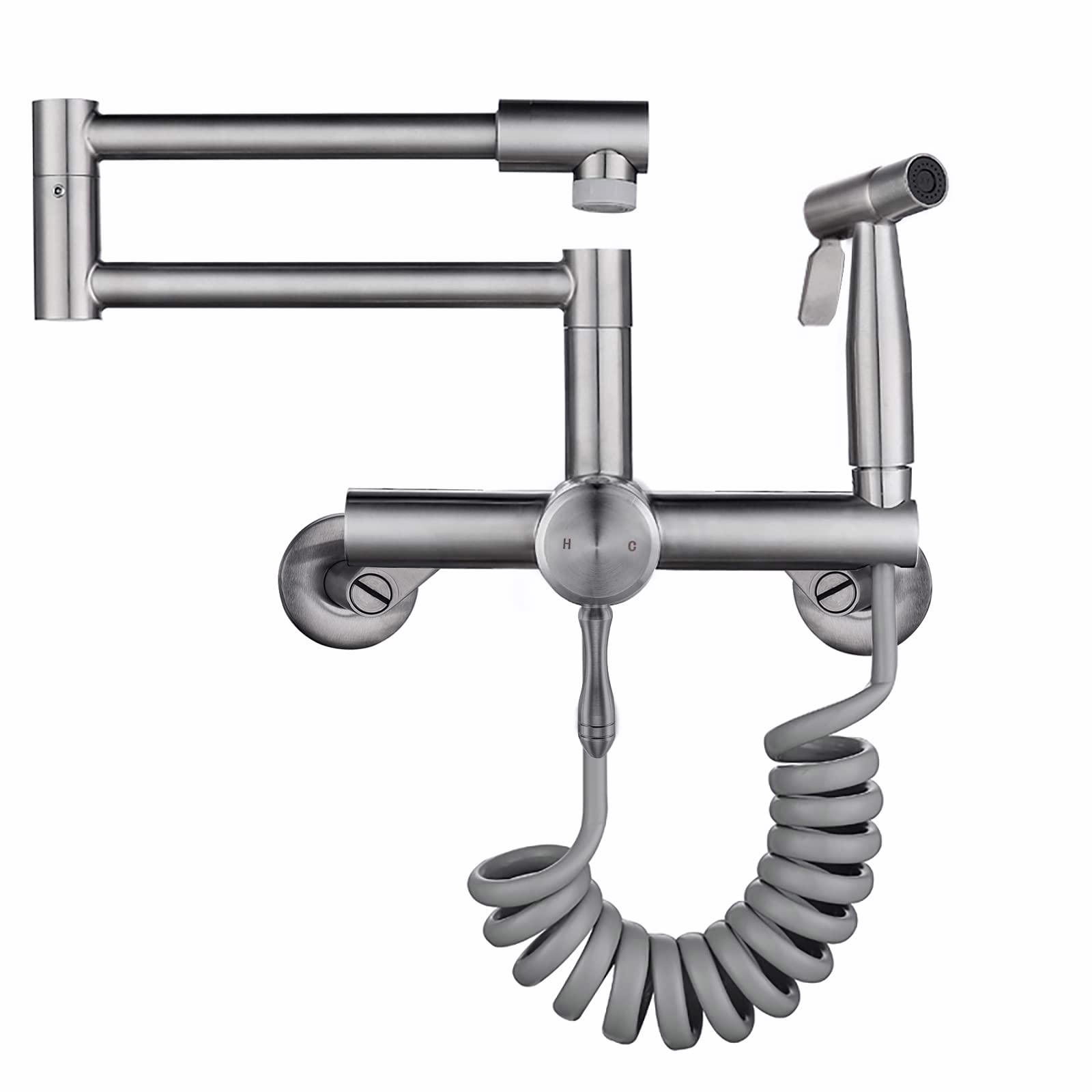 Wall-Mount Folding Kitchen Faucet with Hand Spray