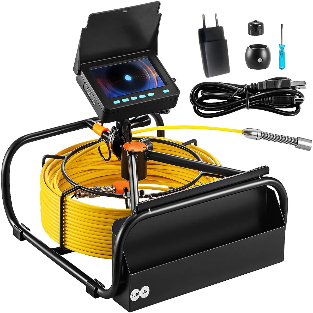 VEVOR Kanalkamera 30m, Rohrinspektionskamera mit 4,3 Zoll LCD Bildschirm 6 einstellbare LED 16 GB-Karte 3-facher Zoom 8500 mAh Hochleistungsakku, IP68 wasserdichte Sanitärkamera für Abwasserkanalrohre