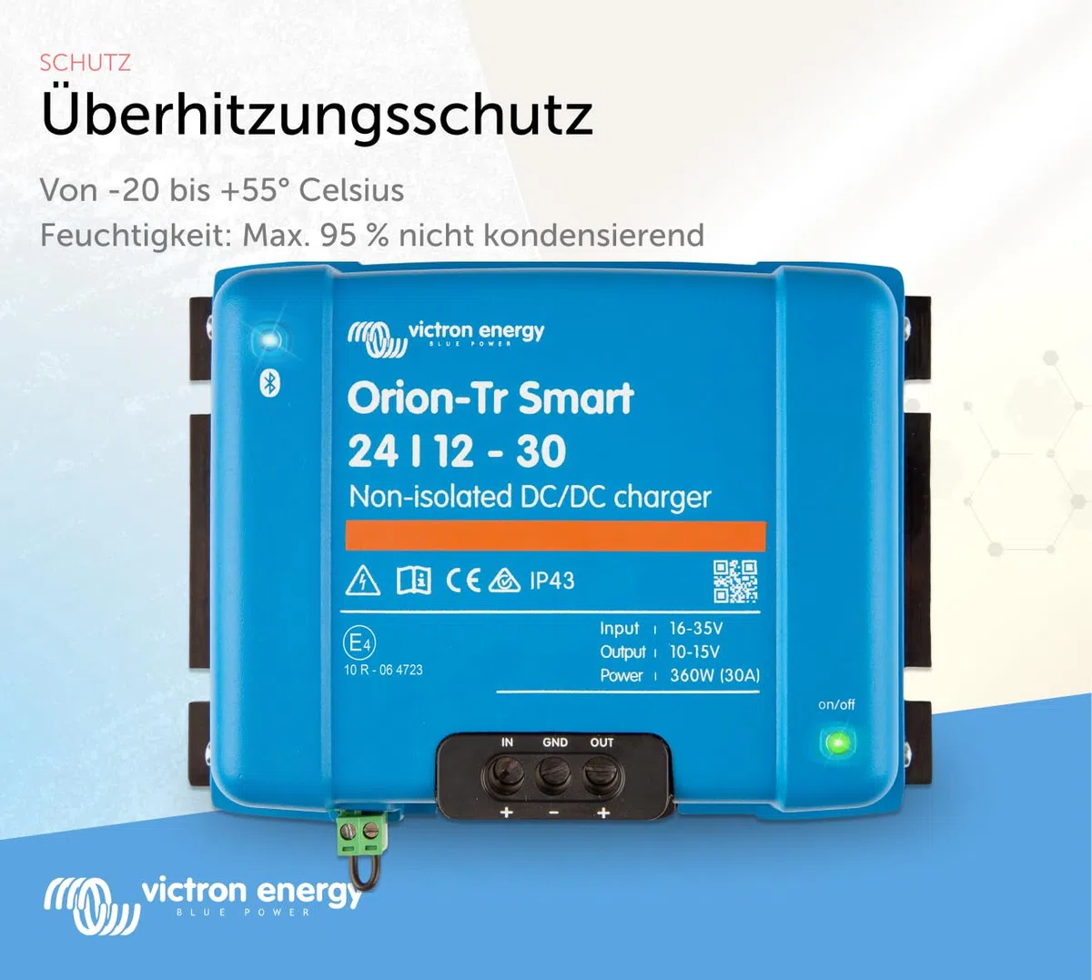 Victron Energy Orion-Tr Smart 24/12-Volt 30 Amp 360-Watt DC-DC Ladebooster, Nicht isoliert (Bluetooth)