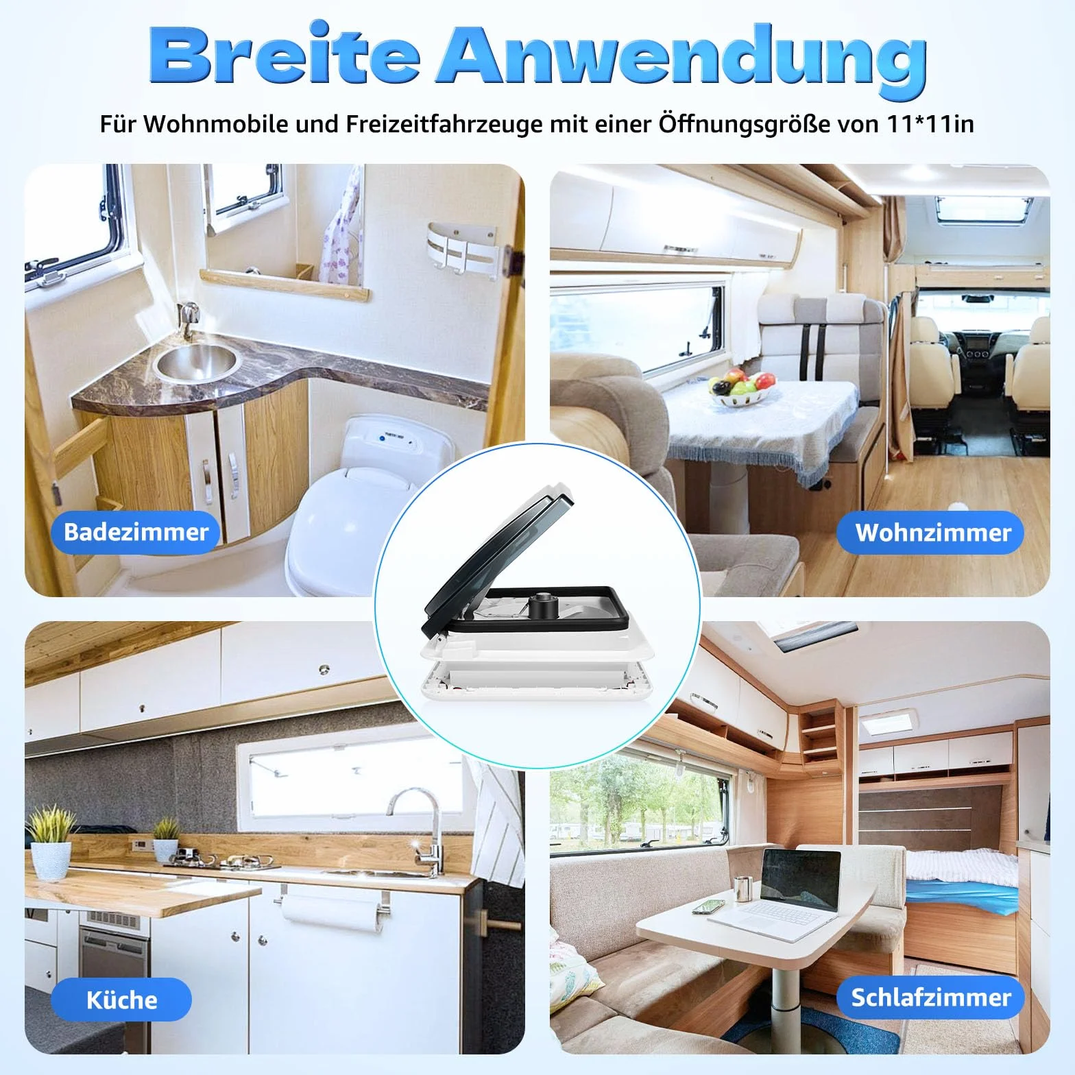 28x28cm Wbelüftung Dachfenster Wohnmobil Rv-Abluftventilator | mit LED-Licht & Insektenschutzgitter, Dachluke Camper Leiser Lüfter mit UV-beständigem Deckel