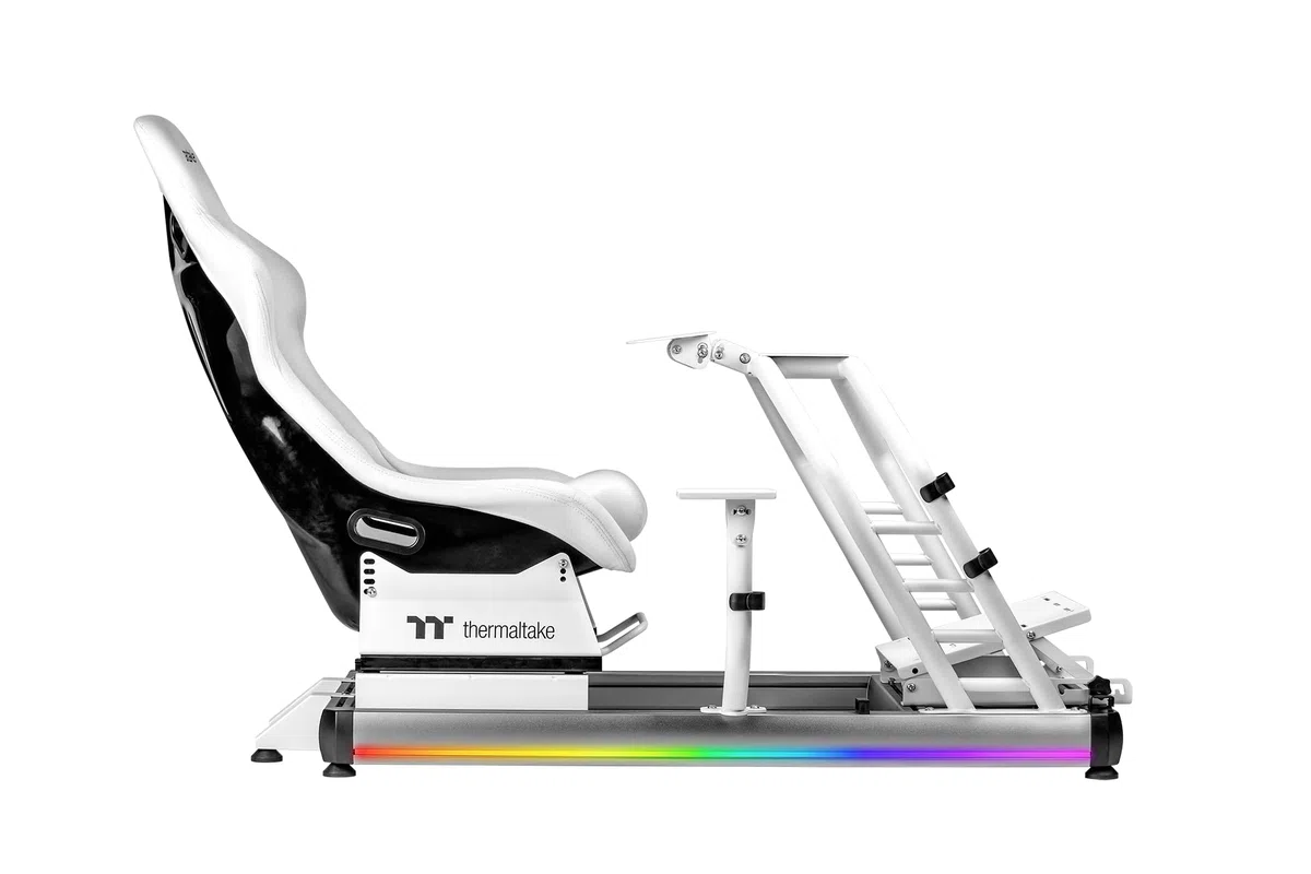 Thermaltake GR500 Snow Racing Simulator Cockpit Snow White (Weiß) | Sim Racing Rig | Alu/Stahl Rahmen | Fiberglas Rennsitz | verstellbare Wheel & Pedal Plate | RGB LED | bis 120 kg