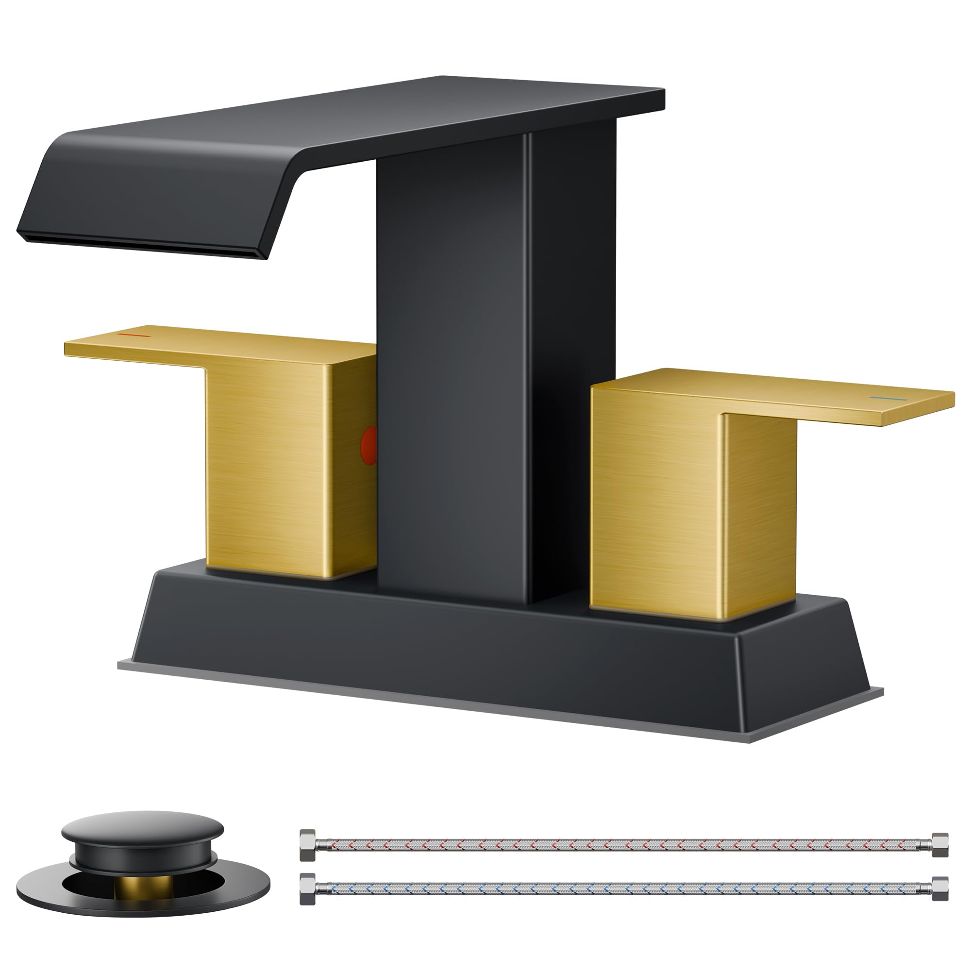 Matte Black & Gold Dual-Handle Waterfall Faucet