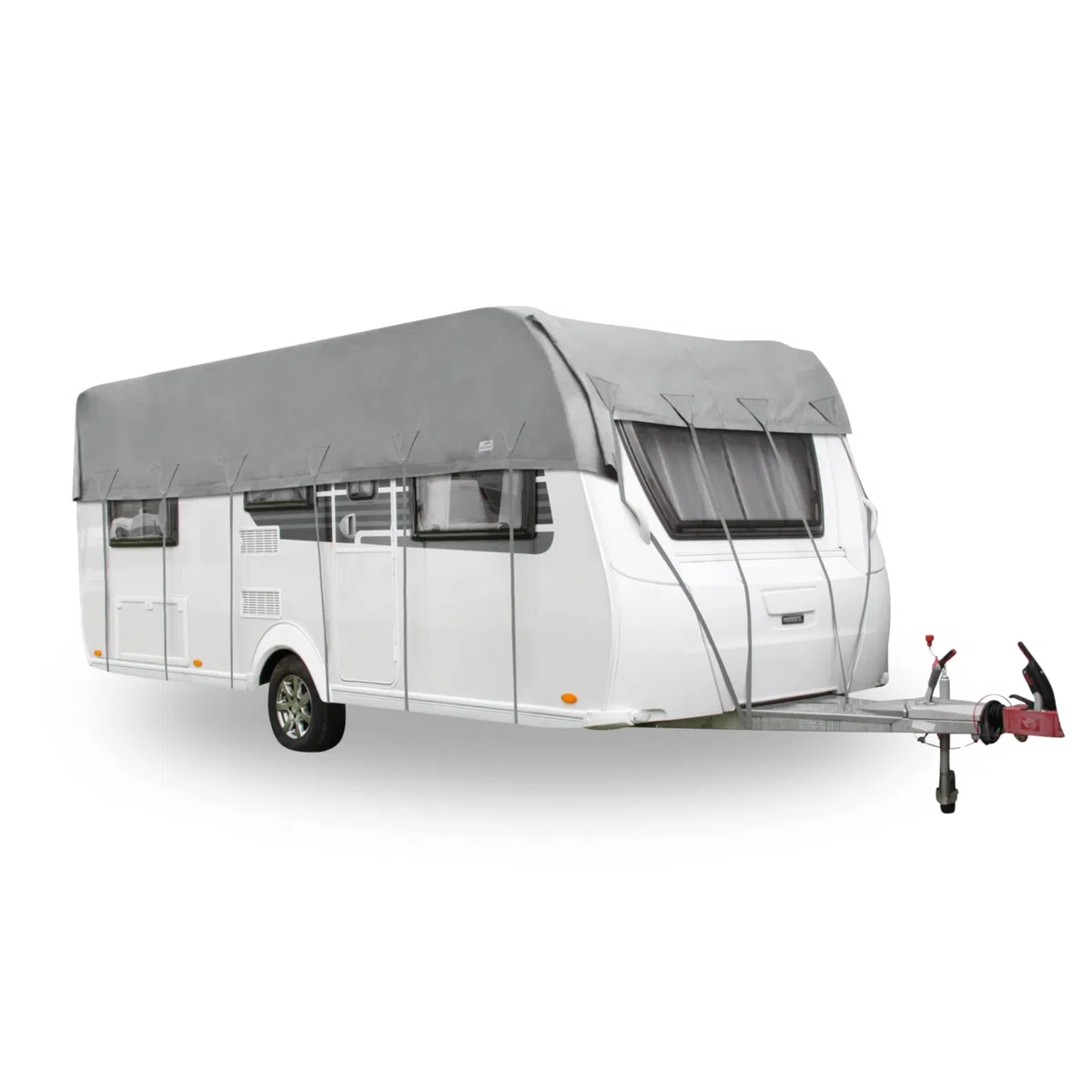BERGER Dachschutzplane Wohnwagen Schutzhülle | Wetterfeste Wohnwagenabbdeckung in 9 Größen: 450–850 x 390 cm | Atmungsaktive Wohnwagenplane mit Tragebeutel & Spanngurten (600 x 390 cm)