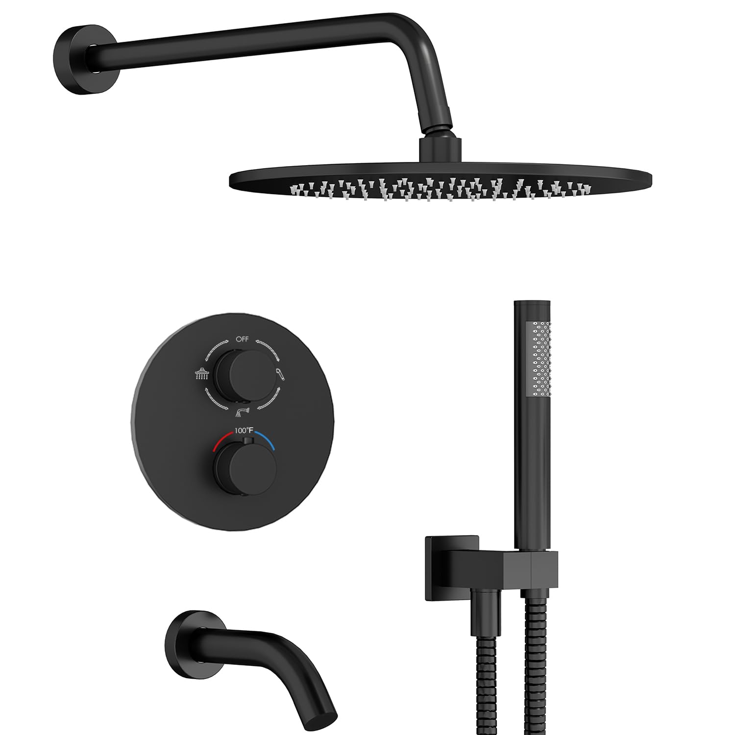 Matte Black Thermostatic Shower System with Handheld & Spout