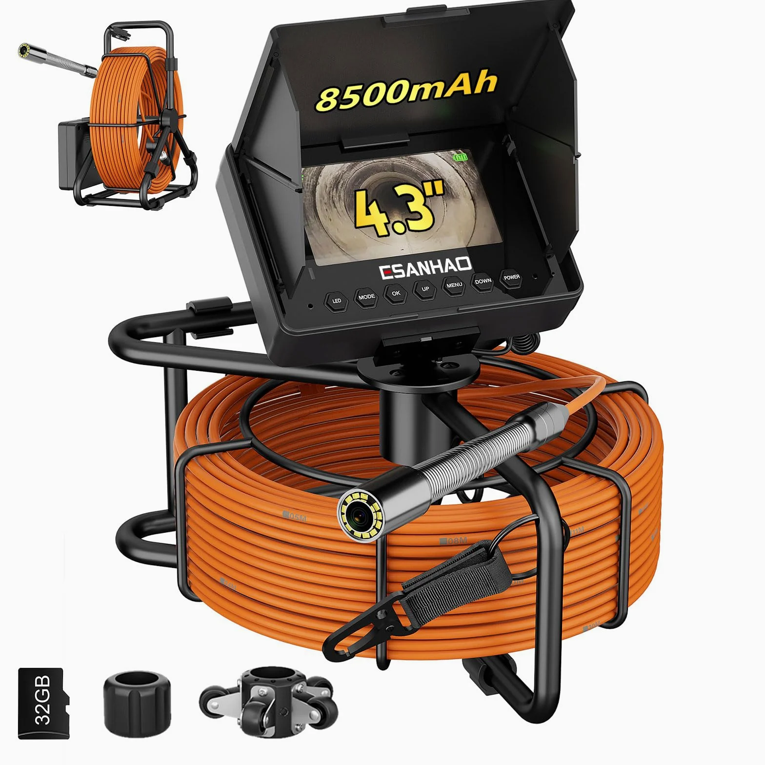 4,3" IPS Rohrkamera, DVR & Audiorecorder Kanalkamera mit Licht, HD Inspektionskamera mit 5mm Kabel & Meter-Markierung, 12 LEDs HD Endoskopkamera mit 8500mAh Akku, 32 GB TF-Karte (30M)