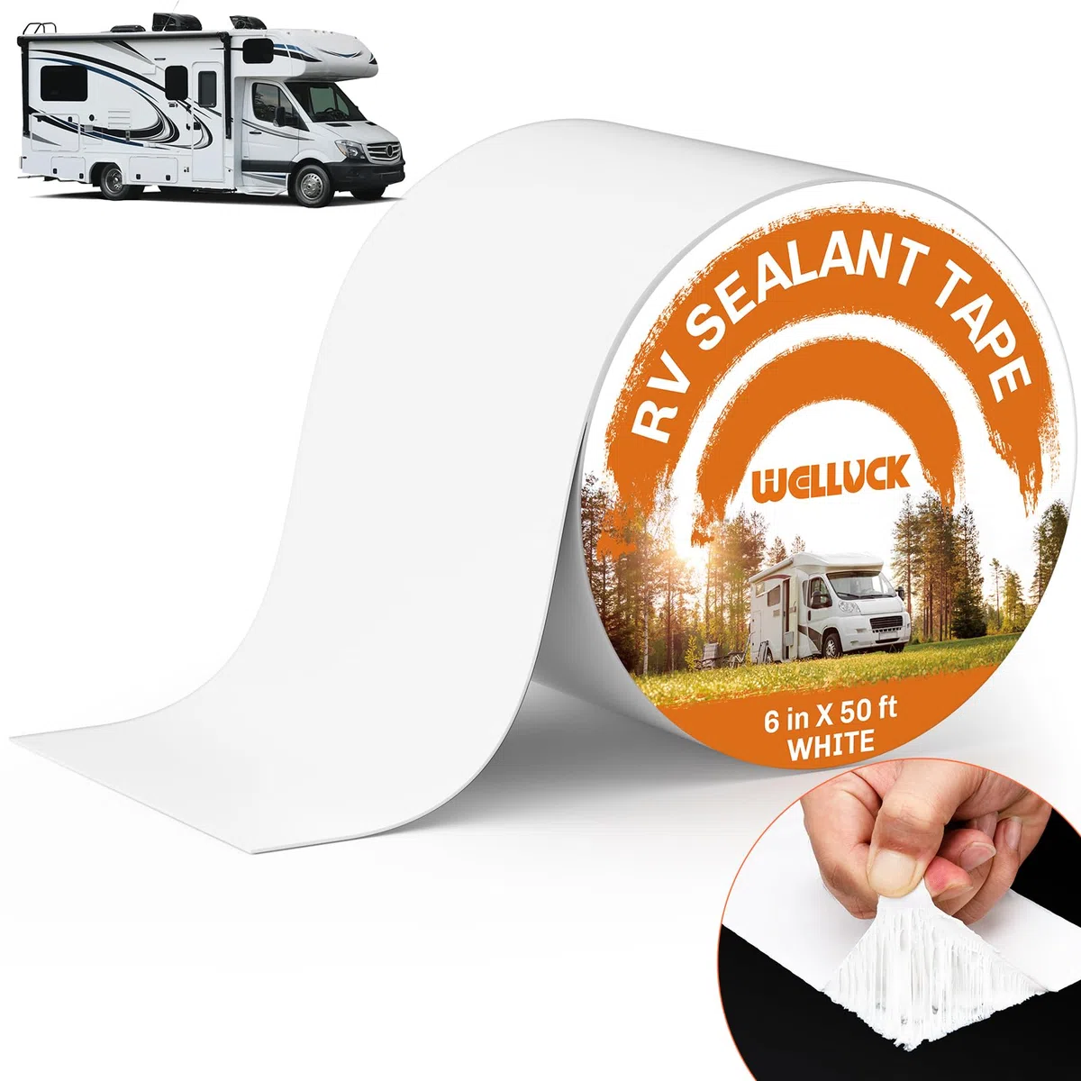 WELLUCK RV-Dichtband, 10,2 cm x 15,2 m, weißes UV-und wetterfestes Dichtband für Wohnmobil-Reparatur, Fenster, Bootsabdichtung, LKW-Stopp Camper Dachleckagen (15,2 cm x 15,2 m)