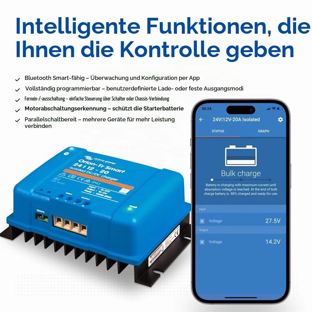 Victron Energy Orion-Tr Smart DC-DC Ladebooster (Bluetooth) - 24/12V, 20 Amp, 240-Watt - Batterie Ladegerät für Doppelbatteriesysteme - Isoliert