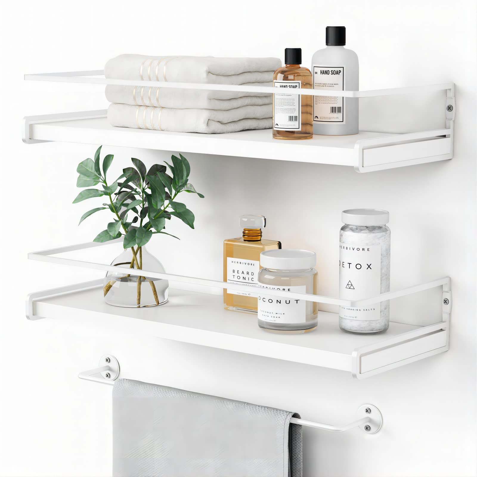 Chic White Floating Shelves with Safety Ledge