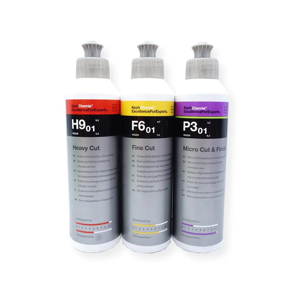 Koch Chemie Autopolitur Set Politur Mikrofasertuch 9-Teilig Heavy+Fine+Micro Cut