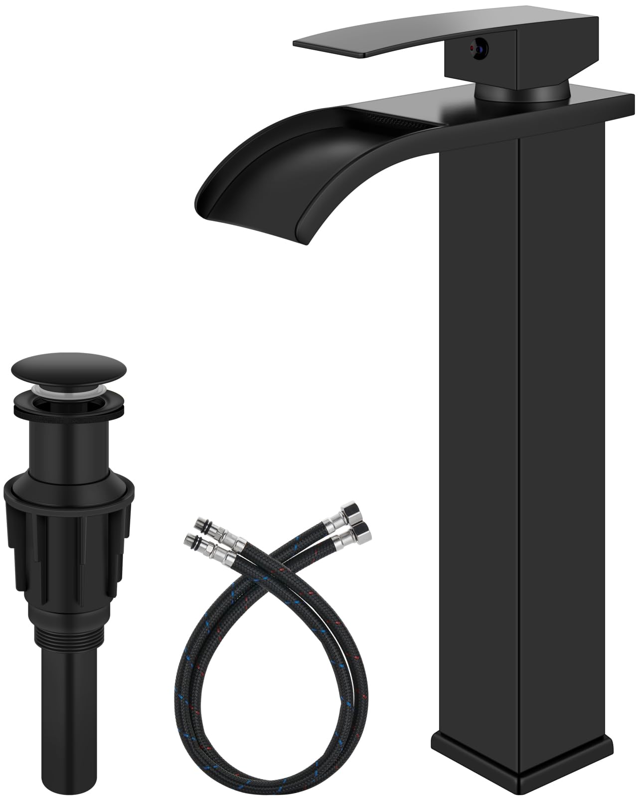 Matte Black Tall Waterfall Vessel Faucet