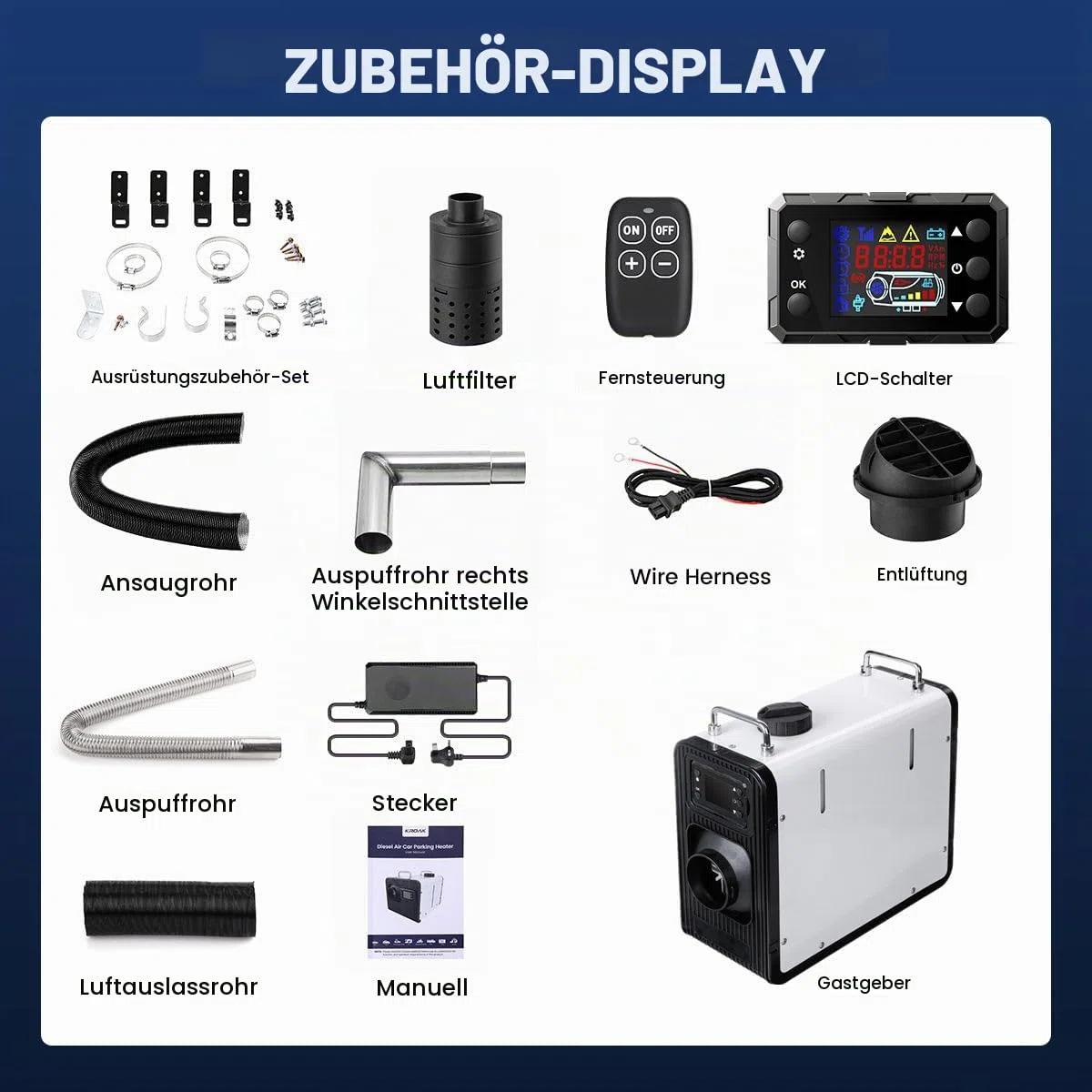 12V/24V Diesel Standheizung, 8KW Luft Dieselheizung mit Bluetooth APP & Adapter, 0,15-0,44 l/h, Air Diesel Heizung Dieselheizung für Auto RV LKW Wohnmobil