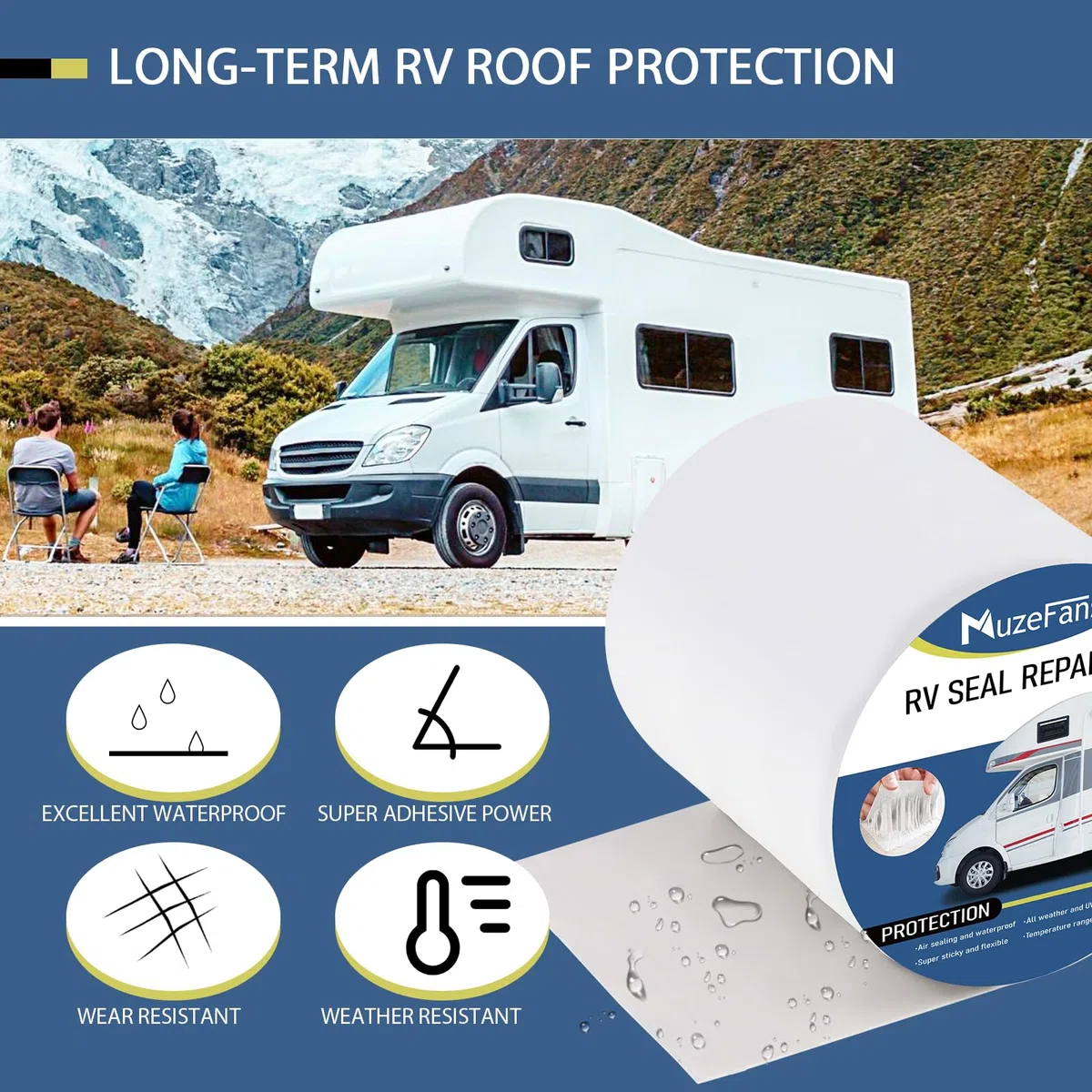 Wohnmobil-Dachband, 15,2 cm x 15,2 m, 2 Stück, UV- und wetterfest, weiß, Wohnmobil-Dichtband, wasserdicht, für Wohnmobil, Anhänger, LKW, Stop, Dachfenster, Boot, Dichtung, Leckreparatur