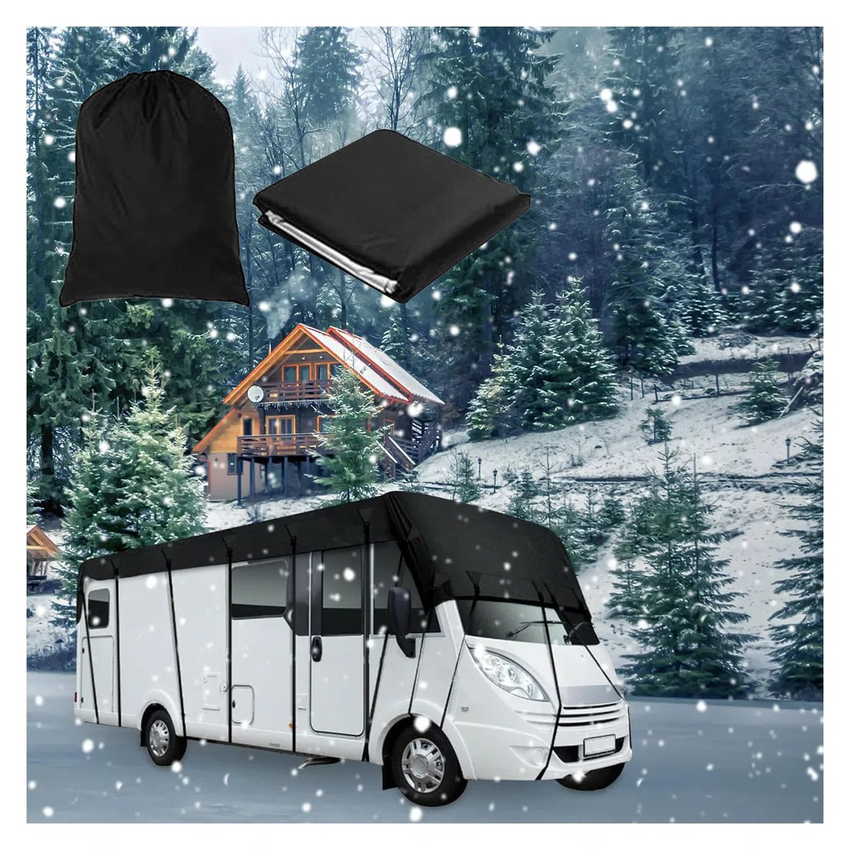 Wohnmobil-Dachabdeckung aus 210D Oxford-Gewebe, faltbar, leicht zu reinigen, schwarz, 13 x 3 m