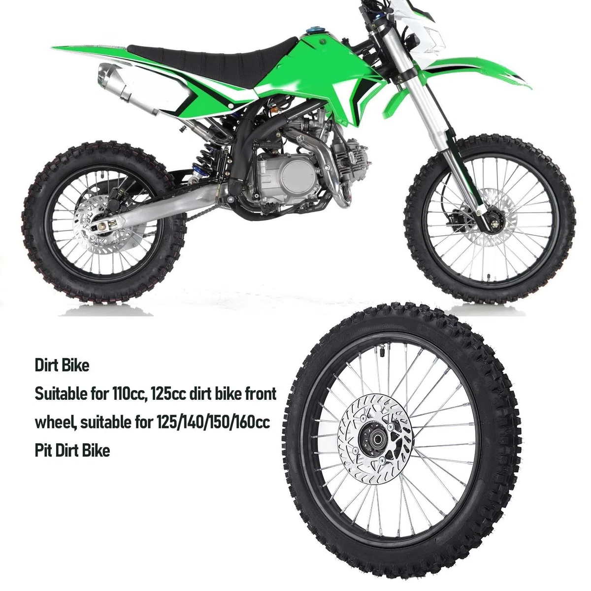17 Zoll Vorderrad Montage 70/100 2,75-17 Reifen Innenrohr 15mm Felge Achse Bremsscheibe Pit Dirt Bike