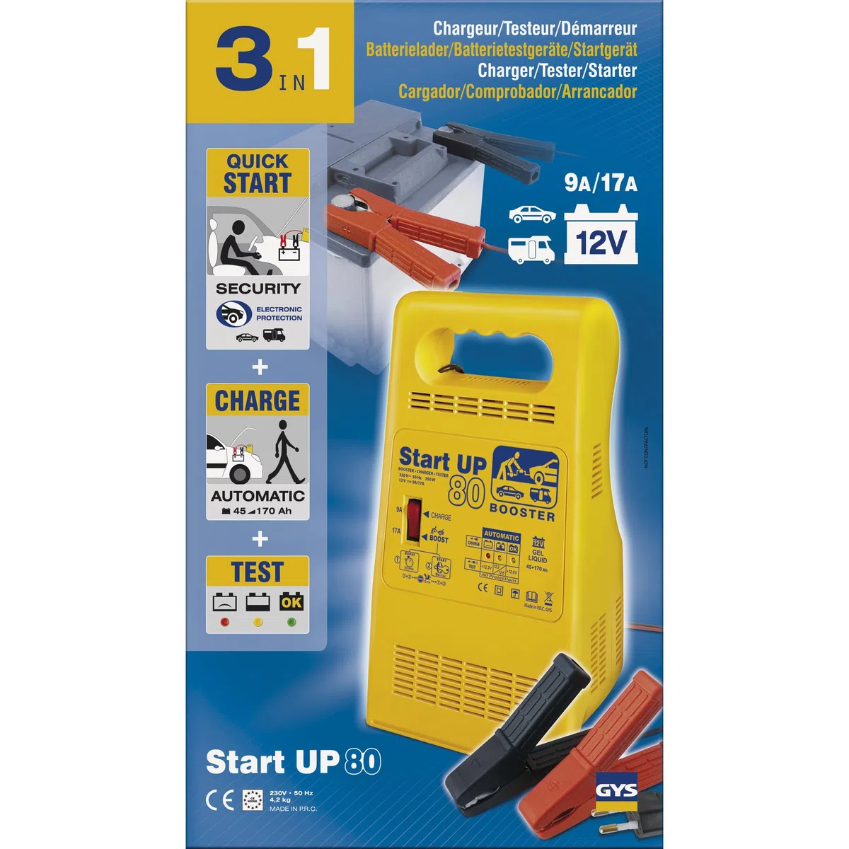 GYS Autobatterie Ladegerät Batterieladegerät 350W für KFZ LKW Motorrad Batterien von 40Ah 024922