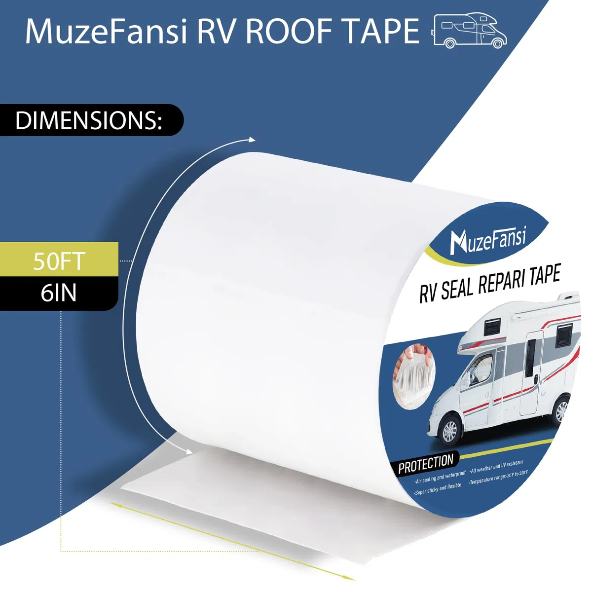 Wohnmobil-Dachband, 15,2 cm x 15,2 m, 2 Stück, UV- und wetterfest, weiß, Wohnmobil-Dichtband, wasserdicht, für Wohnmobil, Anhänger, LKW, Stop, Dachfenster, Boot, Dichtung, Leckreparatur