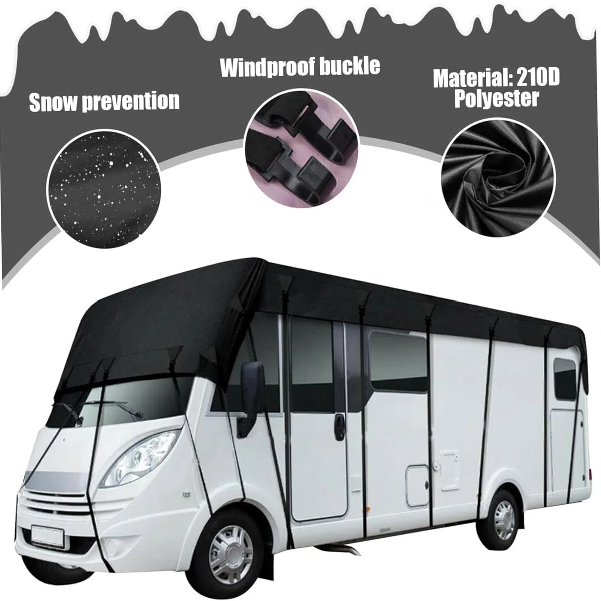 Wohnmobil-Dachabdeckung aus 210D Oxford-Gewebe, faltbar, leicht zu reinigen, schwarz, 13 x 3 m