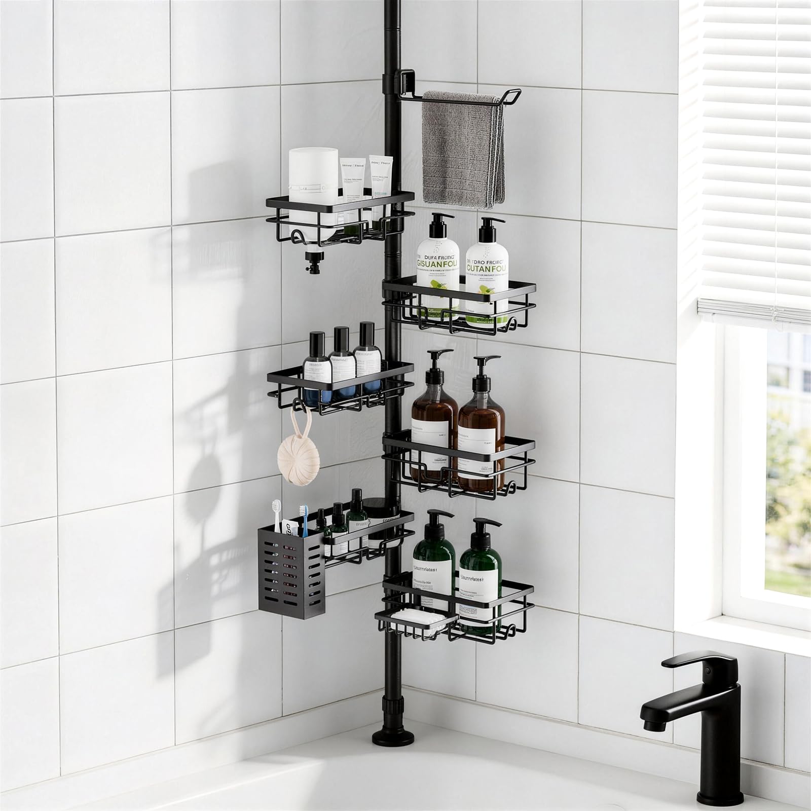 Adjustable Tension Shower Organizer - Black