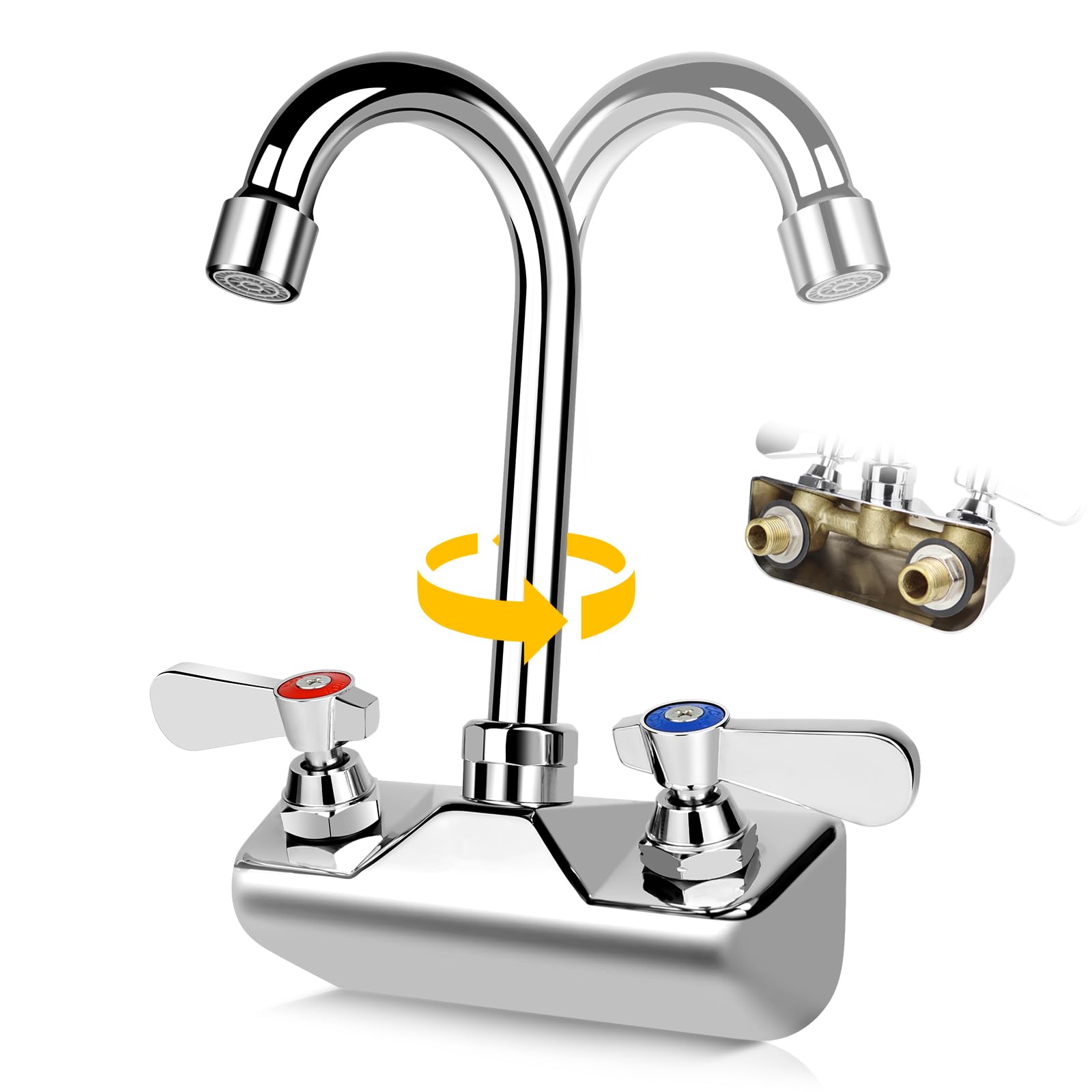 Wall-Mount Brass Faucet with Gooseneck Spout