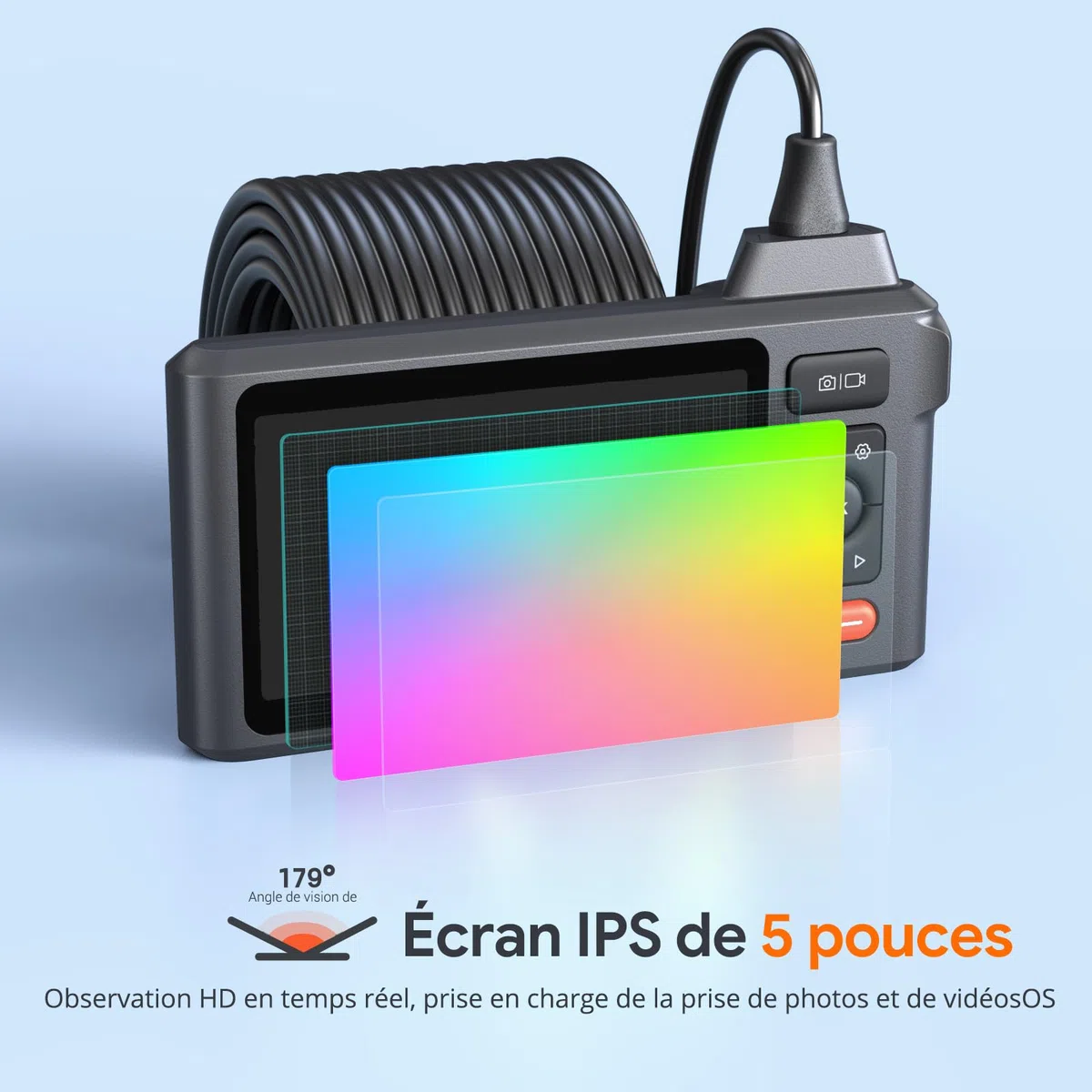 DEPSTECH 15m Triple Lens Endoskopkamera mit Licht, 5" IPS 1080P Rohrkamera | Inspektionskamera mit 32GB Karte, 2600mAh Akku für lange Betriebszeiten, 10 Einstellbaren LEDs, IP67 Wasserdicht, Tragetasche