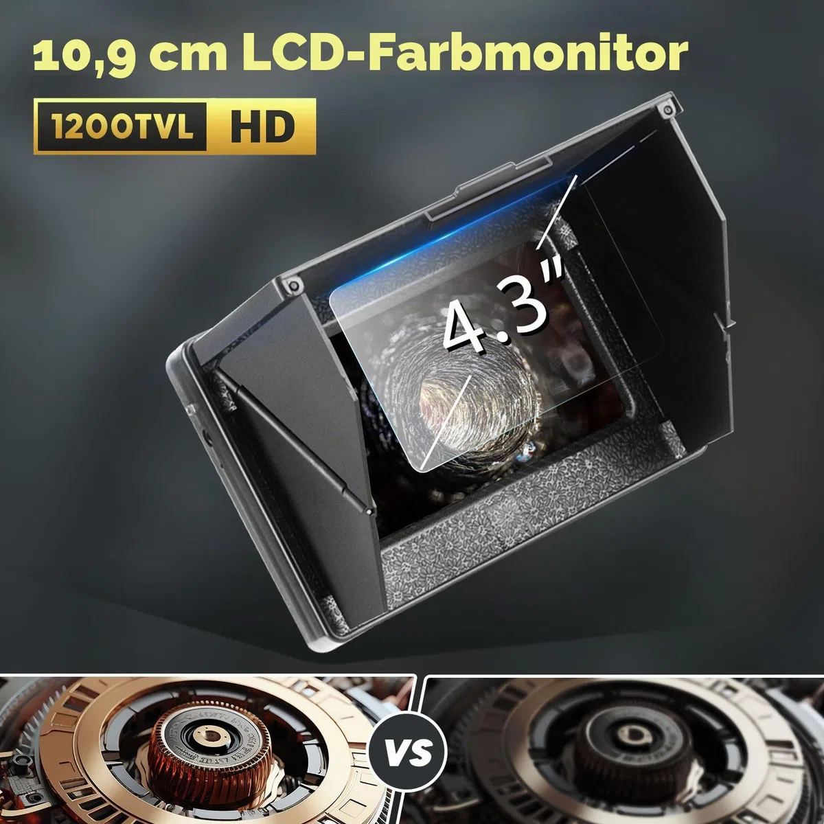 4.3'' Kanalkamera mit Licht, 22mm Kanalinspektionskamera mit DVR, Rohrkamera wasserdichte IP68 Endoskopkamera mit 12pcs LED-Leuchten, 5600mAh Akku, 16 GB TF-Karte