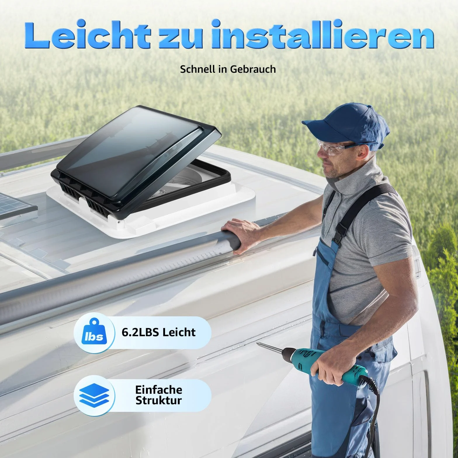 Dachluke Wohnwagen 28 x 28 cm Wohnwagen Wohnmobil Caravan Fenster Belüftung für 12V Wohnmobil Luke Dachlüftung Lüfter Entlüftung mit LED | EU Stock