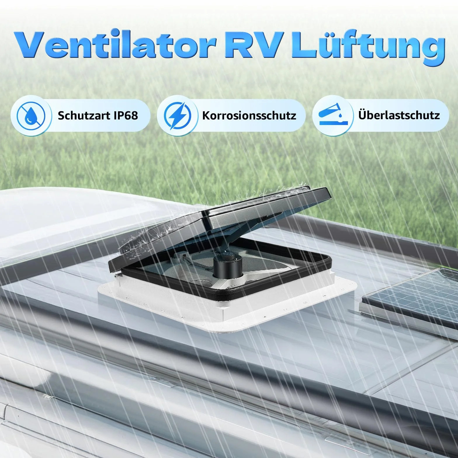 Dachluke Wohnwagen 28 x 28 cm Wohnwagen Wohnmobil Caravan Fenster Belüftung für 12V Wohnmobil Luke Dachlüftung Lüfter Entlüftung mit LED | EU Stock