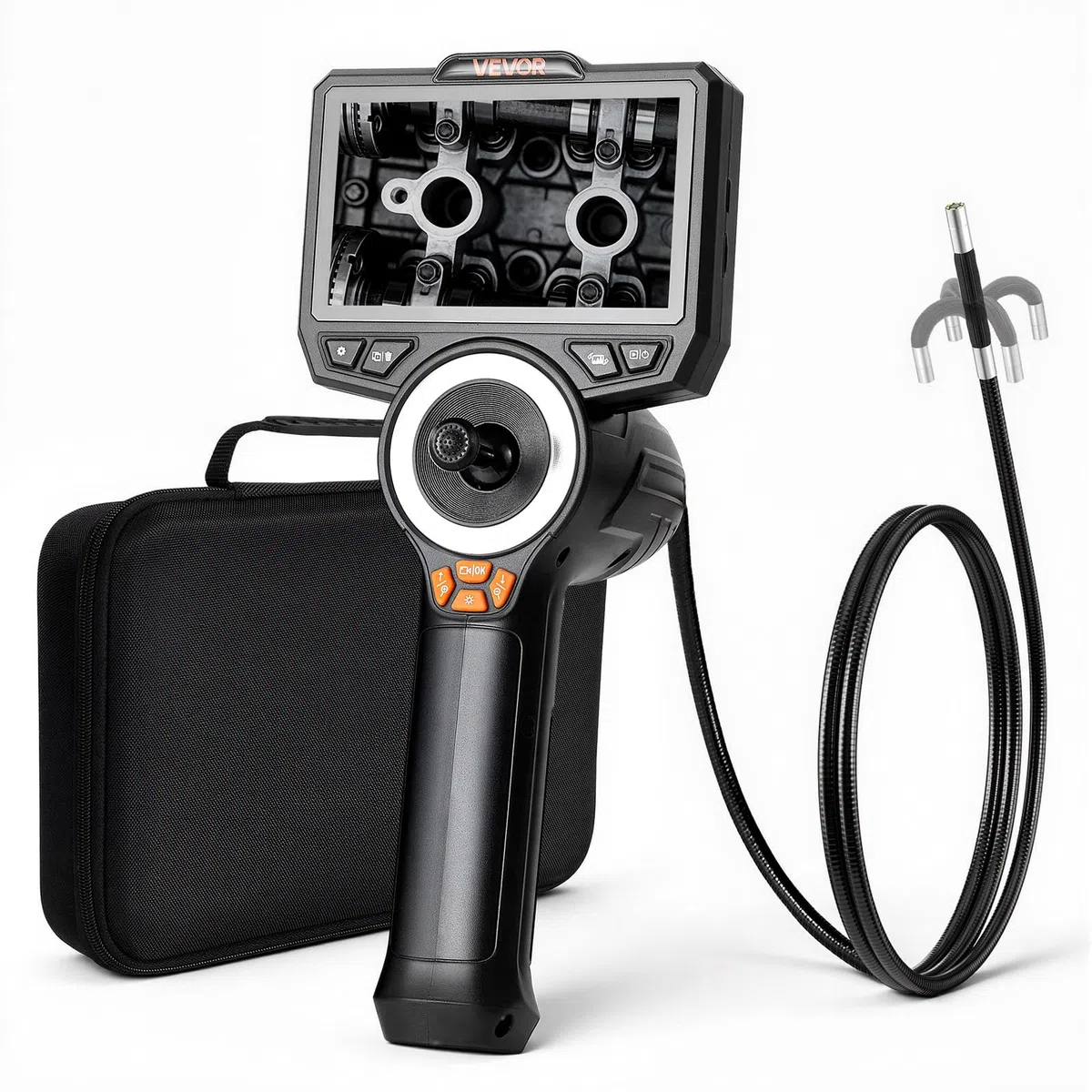 VEVOR Drehbare Endoskopkamera mit Licht, Inspektionskamera mit 360° beweglichem Kopf, IP67 wasserdichte Rohrkamera mit 4,5 Zoll Display 1,5 m Kabel 3000 mAh Akku, 6,2 mm Boreskopkamera für Auto Haus