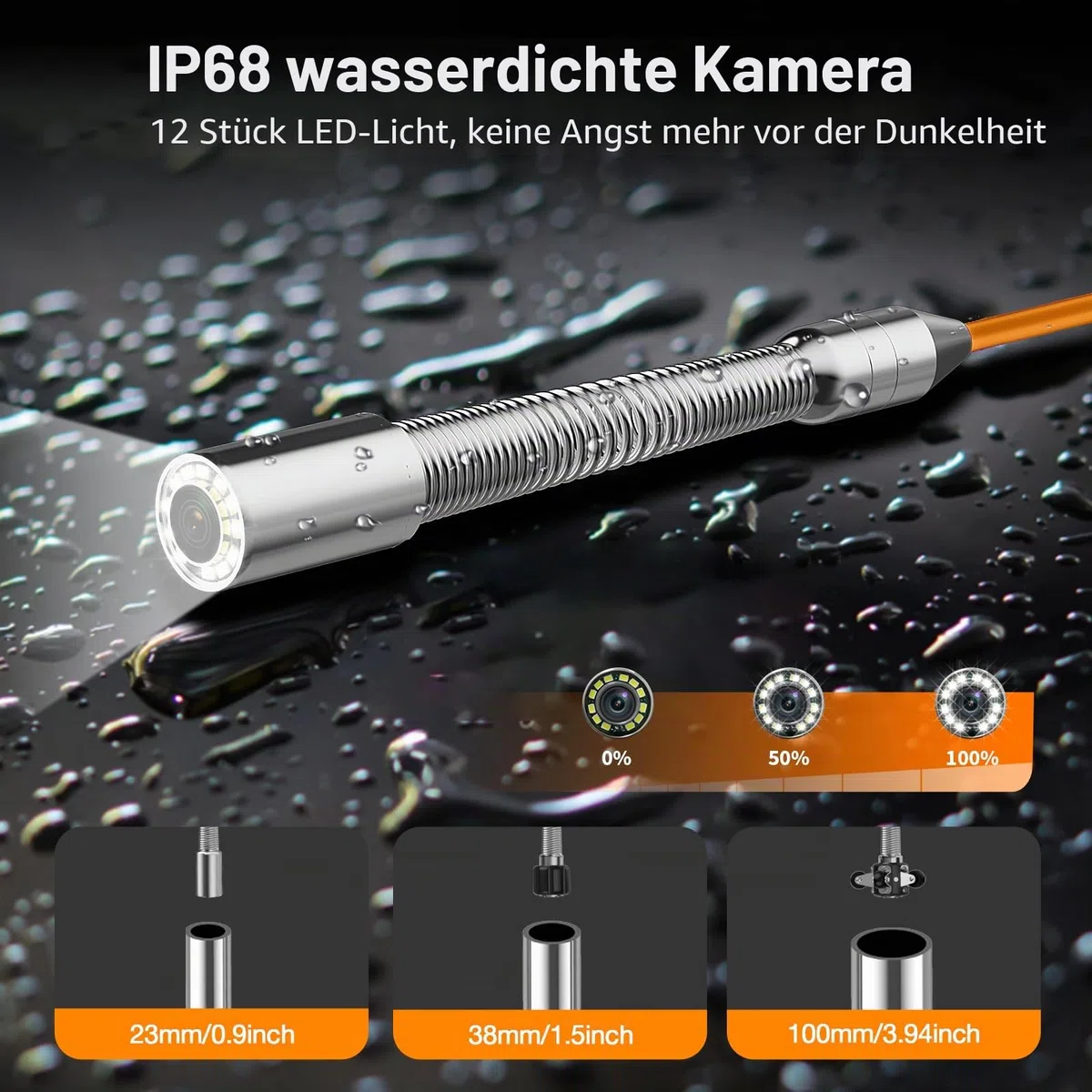 4,3" IPS Rohrkamera, DVR & Audiorecorder Kanalkamera mit Licht, HD Inspektionskamera mit 5mm Kabel & Meter-Markierung, 12 LEDs HD Endoskopkamera mit 8500mAh Akku, 32 GB TF-Karte (30M)