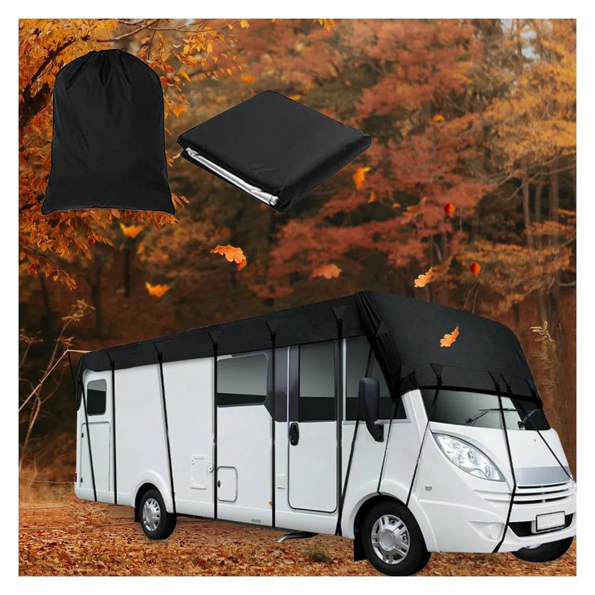 Wohnmobil-Dachabdeckung, 210D strapazierfähiges Oxford-Gewebe, faltbar, leicht zu reinigen, wasserdicht, Schwarz, 15 x 3 m