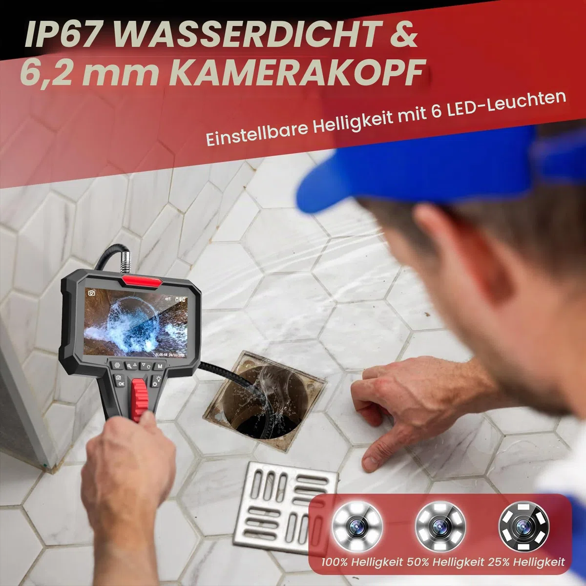 Anysun Endoskopkamera mit Licht, 4,3'' IPS 1080P Endoskop mit Audioaufnahme | DVR mit 32GB TF-Karte, 6.2mm Endoscope Camera mit Scrollradsteuerung Zwei-Wege 360° Drehung, 1m Kamera IP67 Wasserdichte
