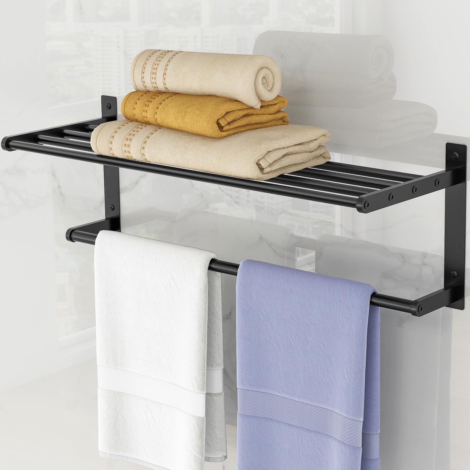 Matte Black 24-Inch Two-Tier Wall Towel Shelf