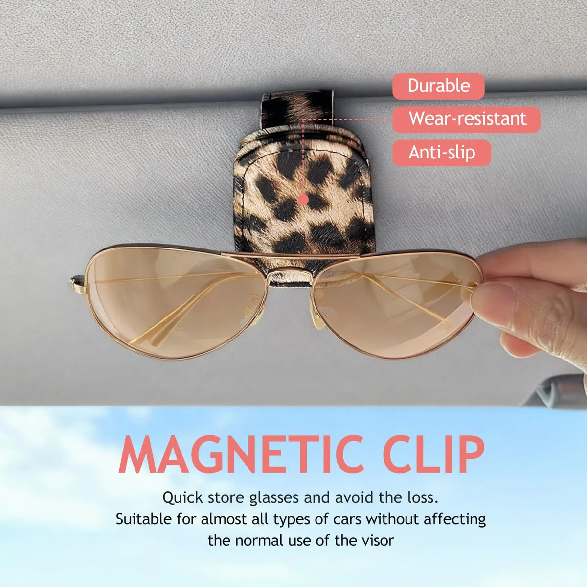 Sonnenbrillenhalter für Auto Visier, Gepard Leopard Magnet Sonnenbrillenhalter für Auto Leder Sonnenbrillenhalter und Ticketkartenclip Auto Visier Zubehör