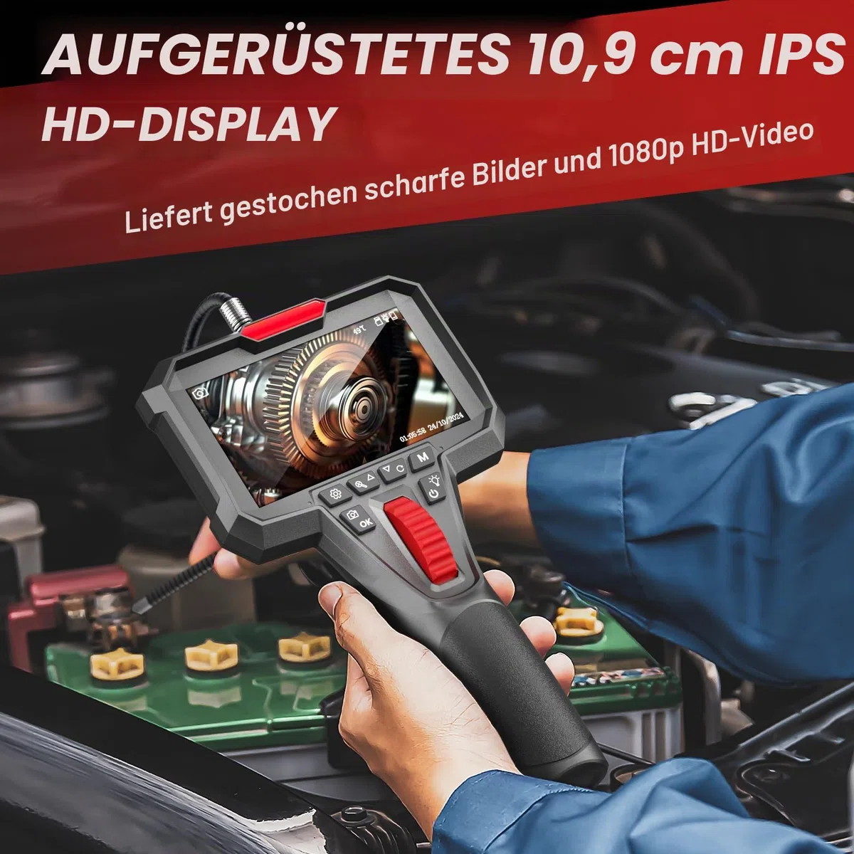 Anysun Endoskopkamera mit Licht, 4,3'' IPS 1080P Endoskop mit Audioaufnahme | DVR mit 32GB TF-Karte, 6.2mm Endoscope Camera mit Scrollradsteuerung Zwei-Wege 360° Drehung, 1m Kamera IP67 Wasserdichte