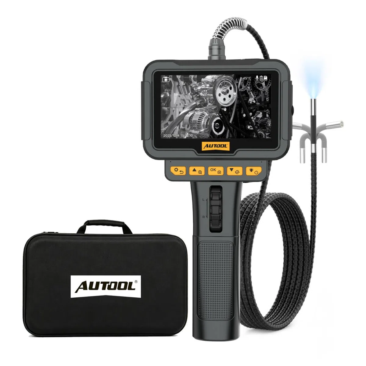 AUTOOL Endoskopkamera mit Licht, 6,5mm Endoskopkamera Beweglicher Kopf, IP67 Wasserdicht Inspektionskamera Endoskop Kamera 1080P, 8-Fach-Zoom, 6 LEDs, Magnetfuß zur Inspektion von Fahrzeugmotoren