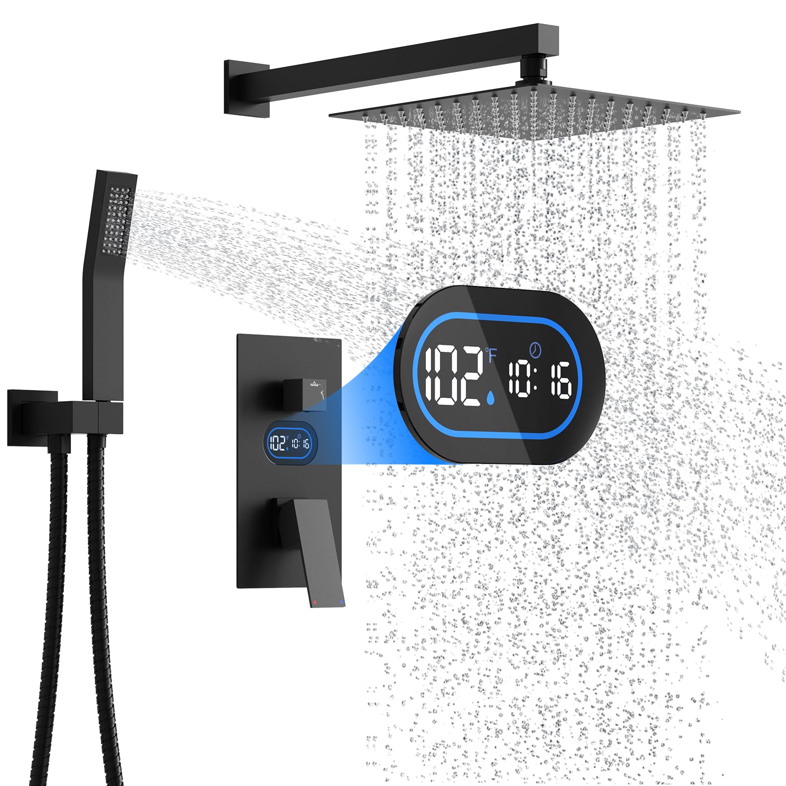 Matte Black Digital Wall-Mount Shower System